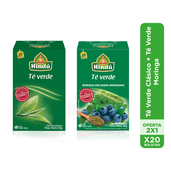 Pack 2x1 Té verde clasico + Té verde moringa x20