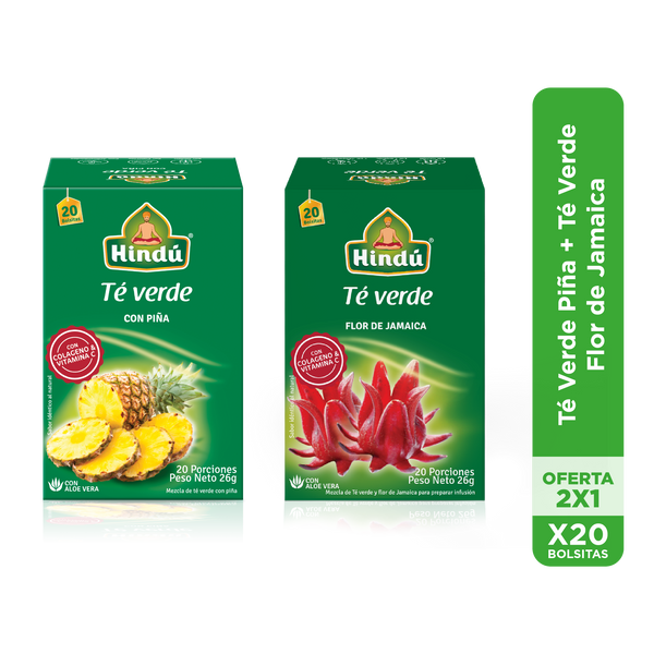 Pack 2x1 Té verde piña + Té verde flor de jamaica