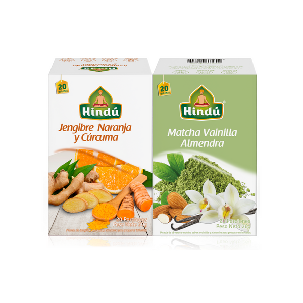 Hindu Pack 2x1  Té Verde Matcha Vainilla + Jengibre Naranja Curcuma