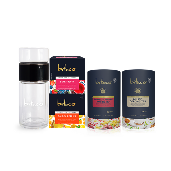 Pack bitaco Pomegranate, milky oolong + Botella Infusor