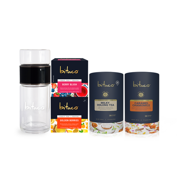 Pack Milky Oolong, Caramel chamomile + Botella infusor